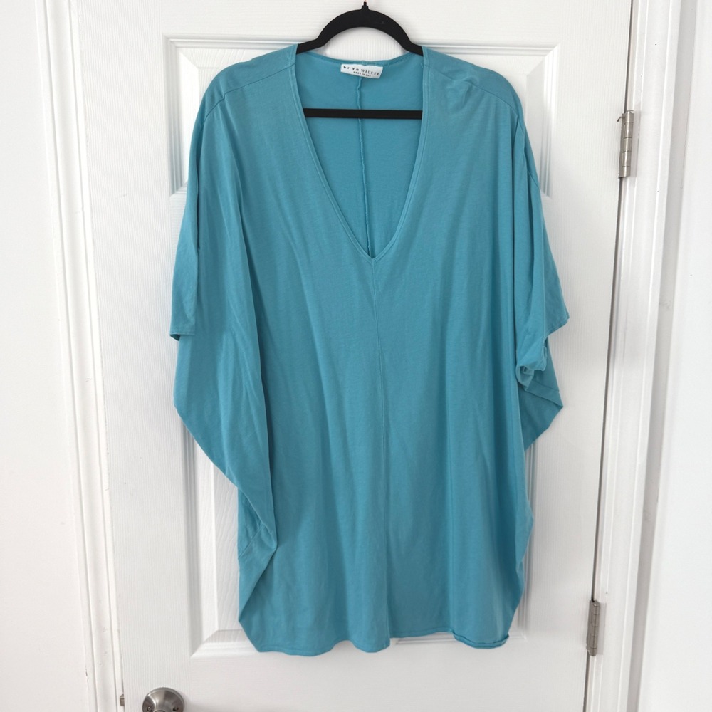 Bryn Walker Teal Blue Tunic Top V Neck Lagenlook Soft Knit Supima Cotton S Comfy